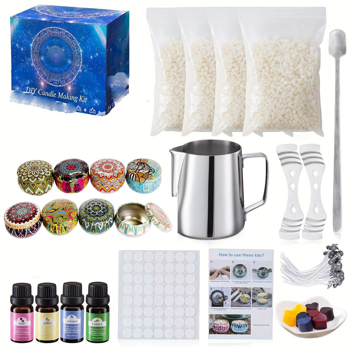 Candle Making Kit For Adults - Kaleidoscope-Style Jar Essential Oil DIY Candle